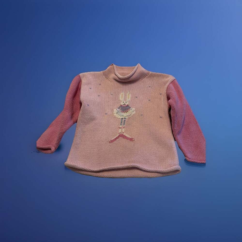 Vintage 80’s CLAVER Sweater Kids 5 Roll Neck PINK BUNNY BALLERINA Easter Spring!